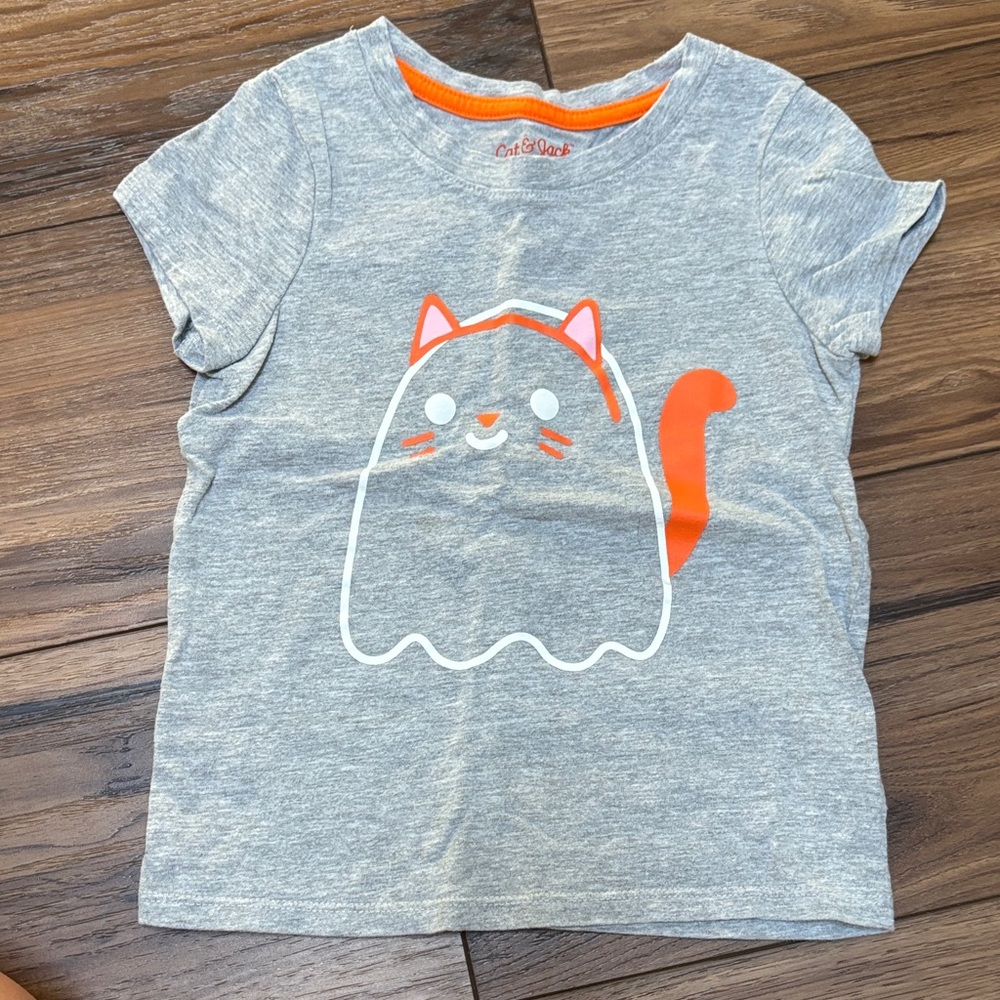 Cat & Jack Heather Gray Tee with Orange Cat Design